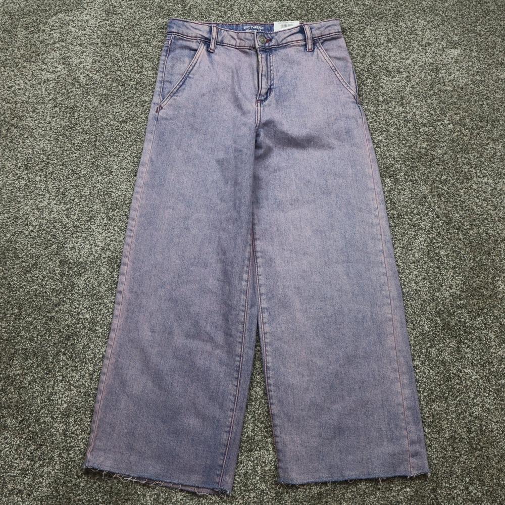 Girls jeans wide leg 14 Adjustable Waist Haze Wash NWT Purple Acid wash baggy